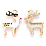 Alloy Enamel Pendants, for Christmas, Christmas Reindeer/Stag, Light Gold, White, 23x18x2mm, Hole: 1.8mm(X-ENAM-S121-011)