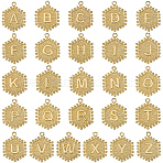 26Pcs 26 Styles Brass Pendants, Hexagon with 26 Letter Charms, Real 18K Gold Plated, 20x16x2.5mm, Hole: 1.5mm, 1pc/style(KK-SC0006-20)