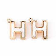 Brass Charms, with Shell, Real 18K Gold Plated, Nickel Free, Letter.H, 10x9x2mm, Hole: 0.9mm(KK-Q766-001H-NF)