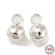 925 Sterling Silver Pendants, with Jump Rings, Hollow Round Ball Charms, Silver, 11x8.5mm, Hole: 4mm(STER-B002-01B-S)