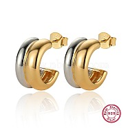 Two Tone 925 Sterling Silver Stud Earrings, Half Hoop Earrings, Platinum & Golden, 15x8mm(KZ3261-1)
