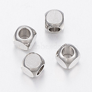 304 Stainless Steel Beads, Cube, Stainless Steel Color, 4x4x4mm, Hole: 2.5mm(STAS-G170-36P-4mm)
