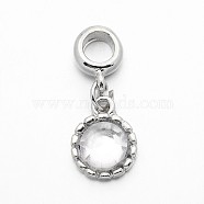 Platinum Plated Alloy Acrylic Rhinestone Large Hole European Dangle Flat Round Charms, Clear, 27mm, Hole: 5mm(MPDL-E023-02A)