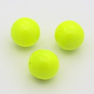 No Hole Spray Painted Fluorescence Brass Round Ball Beads Fit Cage Pendants, Yellow, 14mm(KKB-J004-02)