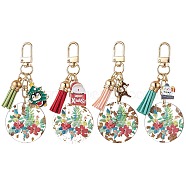 4Pcs 4 Styles Christmas Transparent Epoxy Resin Pendant Decoration, with Alloy Swivel Clasps and Faux Suede Tassel, Mixed Color, 98mm, 1pc/style(KEYC-JKC00936)