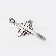 304 Stainless Steel Cross Pendants, Stainless Steel Color, 58x35x3.5mm, Hole: 9x5mm(STAS-M185-55P)