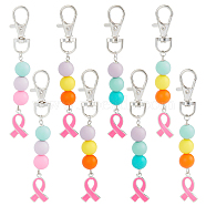 Elite 8Pcs 4 Colors Silicone Beaded Pendant Decoration, Cancer Awareness Ribbon Lobster Clasp Charms, Clip-on Charms, Mixed Color, 105mm, 2pcs/color(HJEW-PH0001-52)
