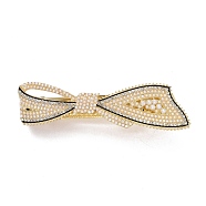 Alloy Crystal Rhinestone Hair Barrettes, with Imitation Pearl Beads, Bowknot, Light Gold, 24x88x22mm(PHAR-D011-05LG)