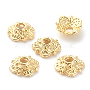 Rack Plating Alloy Flower Bead Caps, 4-Petal, Lead Free & Cadmium Free, Long-Lasting Plated, Real 18K Gold Plated, 7.5x2.5mm, Hole: 1.8mm(KK-J277-03G)