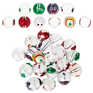 SUPERFINDINGS 20Ppcs 5 Style Transparent Glass Enamel Beads, Round, Mixed Color, 12.5~14x12~12.5x11.5~12mm, Hole: 1.6~2mm, 4pcs/style(GLAA-FH0001-47)