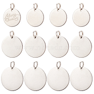 18Pcs 3 Style 201 Stainless Steel Flat Round Tag Pendants, with Jump Rings, Stainless Steel Color, 15~25mm, Hole: 4~6mm, 6pcs/style(STAS-NB0001-21)