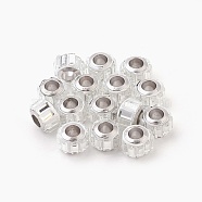 Glass European Beads, Large Hole Beads, with Alloy Cores, Column, Silver, Silver, 9x7mm, Hole: 4.7~5mm(GLAA-G064-10S)