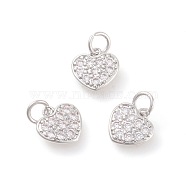 Brass Micro Pave Cubic Zirconia Charms, Heart, Clear, Platinum, 10x10x1.8mm, Hole: 3mm(X-ZIRC-F106-07P)