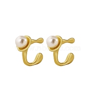 Stainless Steel Imitation Pearl C-shape Stud Earrings for Women(DY3923-2)