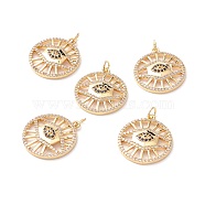 Brass Micro Pave Cubic Zirconia Pendants, with Jump Ring, Long-Lasting Plated, Lead Free & Cadmium Free & Nickel Free, Flat Round with Eye, Real 18K Gold Plated, 24x21x4mm, Hole: 3.5mm(ZIRC-Z019-05G-NR)