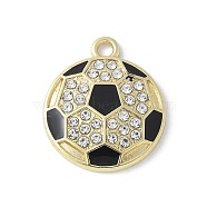 Alloy Enamel Pendants, with Rhinestone, Lead Free & Cadmium Free & Nickel Free, Football, 21.5x18.5x3mm, Hole: 2mm(PALLOY-R153-01G-01)