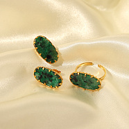 Oval Synthetic Turquoise Finger Rings & Earrings Sets, Stainless Steel Cuff Rings & Stud Earrings Sets, Golden(DI3316-1)