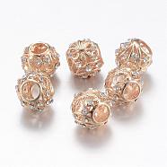 Alloy Rhinestone European Beads, Large Hole Beads, Rondelle with Fleur De Lis, Light Gold, 11x9.5mm, Hole: 4.5~5mm(MPDL-T001-08)