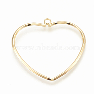 Brass Pendants, Heart, Nickel Free, Real 18K Gold Plated, 39x37x1.5mm, Hole: 2.5mm(KK-S345-040)
