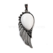 Natural White Jade Big Pendants, Wing Charms with Alloy Findings, Antique Silver, 56.5~57x22.5~23x7~8mm, Hole: 4x8.5mm(G-G112-02AS-03)