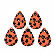 Spray Painted Iron Pendants, Rubberized Style, 3D Printed,  Halloween Theme Print Pattern, Teardrop, Orange Red, 27.5x18x0.5mm, Hole: 1.2mm(IFIN-T016-80)