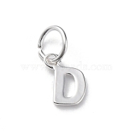 925 Sterling Silver Letter Charms, with Jump Rings and 925 Stamp, Silver Color Plated, Letter D, 7.8x6.3x0.8mm, Hole: 4mm(STER-C012-01S-D)