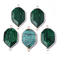 Synthetic Malachite Links Connectors, with Edge Rose Gold Plated Brass Findings, Faceted, Polygon, 39~40x22~23x5~7mm, Hole: 2.5mm(G-S359-280H)