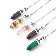 Synthetic Gemstone Pointed Dowsing Pendulums, with 304 Stainless Steel Chain and Lava Rock Beads, Bullet, Stainless Steel Color, 245x2.5mm(PALLOY-JF00734)