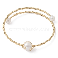 Grade A Natural Pearl Beaded Cuff Bangle, Rack Plating Copper Wire Wrap Bangle, Golden, Inner Diameter: 2 inch(5.1cm)(BJEW-JB09593)
