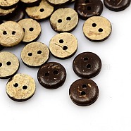 Coconut Buttons, 2-Hole, Flat Round, Coconut Brown, 10x2.5mm, Hole: 1.5mm(X-COCO-I002-092)