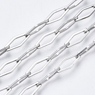 304 Stainless Steel Chains, Rhombus Link Chains, with Spool, Unwelded, Nickel Free, Stainless Steel Color, 16.5x7x1mm, about 32.81 Feet(10m)/roll(CHS-T003-15P-NF)