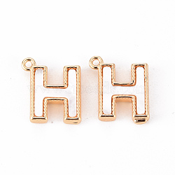 Brass Charms, with Shell, Real 18K Gold Plated, Nickel Free, Letter.H, 10x9x2mm, Hole: 0.9mm(KK-Q766-001H-NF)