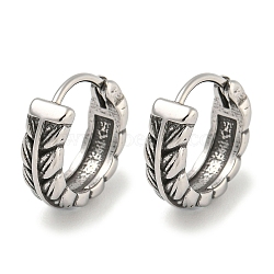 316 Surgical Stainless Steel Hoop Earrings, Leaf, Antique Silver, 13.5x4.5mm(EJEW-D096-09E-AS)