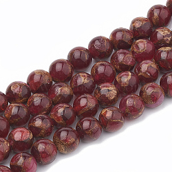 Natural Chalcedony Beads Strands, Imitation Gold Clinquant Stone, Dyed & Heated, Round, Red, 8~9mm, Hole: 1mm, about 45~48pcs/strand, 15.7 inch(G-S333-8mm-014D)