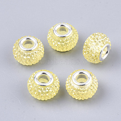 Resin Rhinestone European Beads, Large Hole Beads, with Platinum Tone Brass Double Cores, AB Color, Rondelle, Berry Beads, Champagne Yellow, 14x10mm, Hole: 5mm(RPDL-T002-04J)