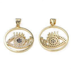 Brass Micro Pave Cubic Zirconia Pendants, with Brass Snap on Bails, Nickel Free, Real 18K Gold Plated, Ring with Eye, Clear, 22x20x2mm, Hole: 3x4mm(ZIRC-N039-232)