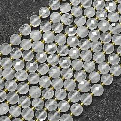 Natural Quartz Crystal Beads Strands, with Seed Beads, Faceted, Rock Crystal Flat Round Beads, 6~6.5x4mm, Hole: 1mm, about 50pcs/strand, 15.35''(39cm)(G-K389-B62-01)