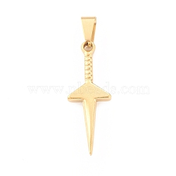 Ion Plating(IP) 304 Stainless Steel Pendants, Sword Charm, Golden, 40x14x3mm, Hole: 4x8mm(STAS-F288-10G)