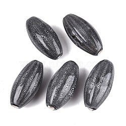 Vintage Handmade Porcelain Beads, Fancy Antique Glazed Porcelain, Oval, Black, 40~41x18~21mm, Hole: 3~3.5mm(PORC-N013-24-01)