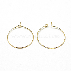 Brass Hoop Earrings, Ring, Real 18K Gold Plated, 20 gauge, 29x25mm, Pin: 0.8mm(KK-T032-005G)