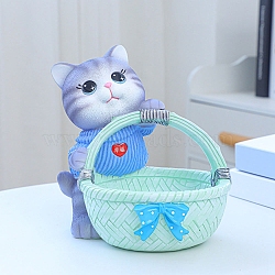 Cute Resin Cat Figurines, Entrance Jewelry Key Storage for Home Desktop Decoration, Pale Turquoise, 170x150x175mm(PW-WG66233-01)