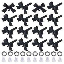 Alloy Stud Earring Findings, with 925 Sterling Silver Pins and Brass Jump Rings, Bowknot, Black, 11x15x4mm, Hole: 1.2mm, Pin: 0.7mm(FIND-HS0001-54)