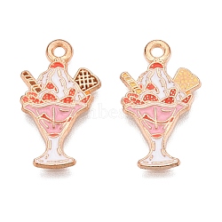 Alloy Enamel Pendants, Light Gold, Lead Free & Cadmium Free, Ice Cream Charm, Pink, 22x12.5x1mm, Hole: 1.6mm(ENAM-T020-48-RS)