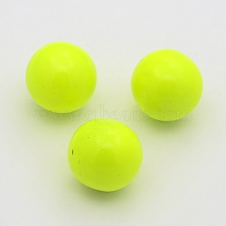 No Hole Spray Painted Fluorescence Brass Round Ball Beads Fit Cage Pendants, Yellow, 14mm(KKB-J004-02)