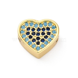 Brass Cubic Zirconia Beads, Heart, Real 16K Gold Plated, 10x11x4.5mm, Hole: 1.8mm(KK-S510-41G-02)