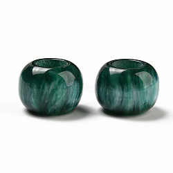 Opaque Resin Imitation Cat Eyes European Beads, Large Hole Beads, Rondelle, Dark Green, 14x10mm, Hole: 6.5mm(RESI-D070-07)