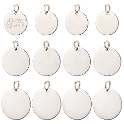 18Pcs 3 Style 201 Stainless Steel Flat Round Tag Pendants, with Jump Rings, Stainless Steel Color, 15~25mm, Hole: 4~6mm, 6pcs/style(STAS-NB0001-21)