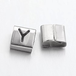 Tarnish Resistant Letter Style 201 Stainless Steel Square Slide Charms, Letter.Y, 9x8x4mm, Hole: 8x3mm(STAS-L132-21)