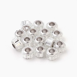Glass European Beads, Large Hole Beads, with Alloy Cores, Column, Silver Color Plated, Silver Color Plated, 10x7mm, Hole: 4.7~5mm(GLAA-G064-10S)