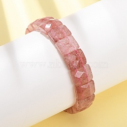 Synthetic Strawberry Quartz Beaded Stretch Bracelets for Unisex, Faceted Rectangle, Beads: 12x10x6mm, Inner Diameter: 2.24 inch(5.7cm)(G-K303-02K)